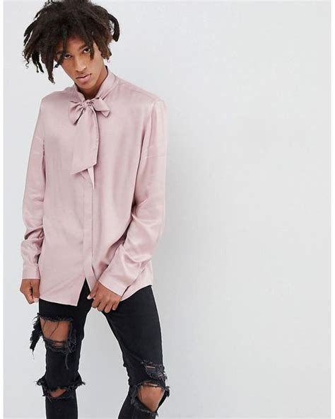 ASOS Regular Fit Shirt With Pussy Bow In Pink For Men Lyst