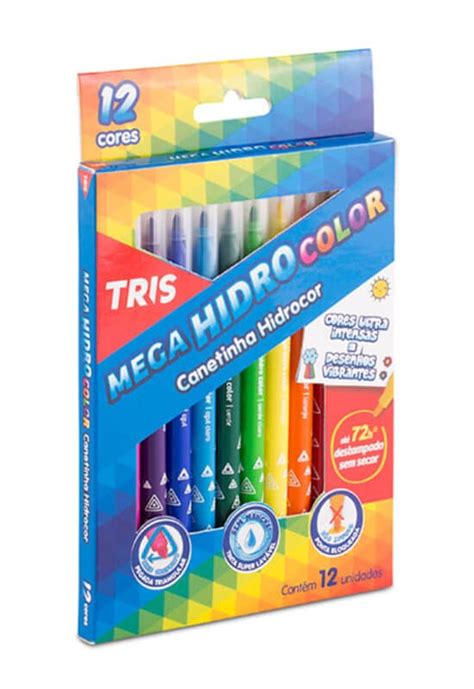 Hidrocor Ponta Fina Mega Hidro Color Cores Tris Tris