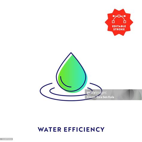 Water Efficiency Gradient Flat Line Icon With Editable Stroke And Pixel