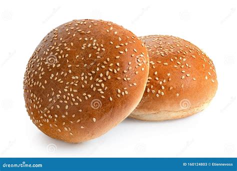 Two Sesame Seed Hamburger Buns Isolated On White Stock Image Image Of