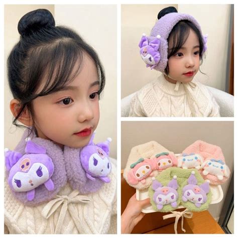 Yangw Hoạt Hình Khăn Choàng Vải Nhung Lông Kuromi Cinnamoroll Ấm áp Bịt