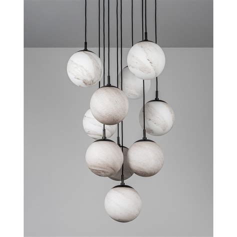 Schwung Globe Cluster 10 Light Chandelier Marble Glass Indoor