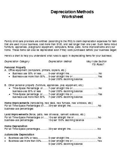 Free Depreciation Worksheet Samples Templates In Pdf Ms Word