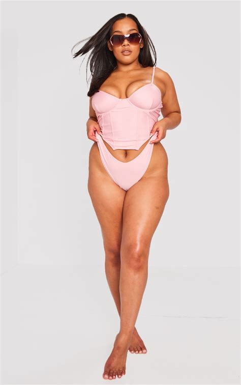 Plus Pink High Leg Bikini Bottoms Plus Size Prettylittlething Ire