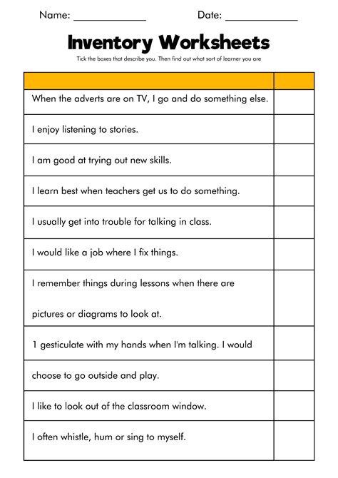 Learning Style Inventory Printable