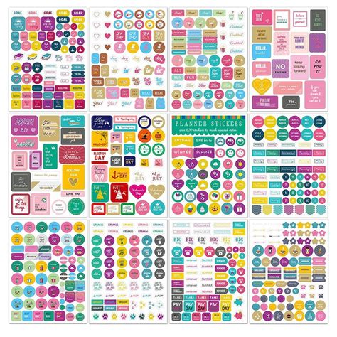 12 Sheets Planner Stickers Monthly Tabs for DIY Calendar, Weekly Daily ...