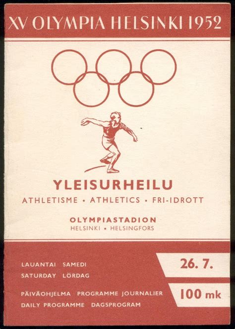 Xv Olympia Helsinki 1952 [jeux Olympiques Helsinki 1952] Athlétisme Olympiastadion Helsinki