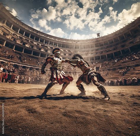 Spartacus And Gladiator Fight In The Arena Of The Colosseum Ai Art Stock Illustration Adobe Stock