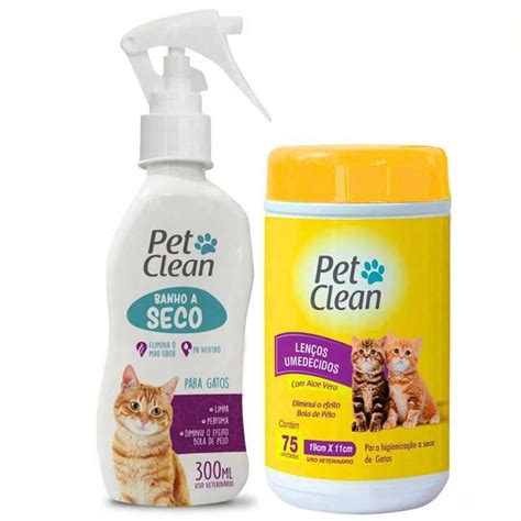 Kit Banho a Seco para Gatos Lenço Umedecido Gato Pet Clean Limpeza