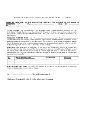 Fillable Online Board Resolution Authorized Signatory Template Full Pdf