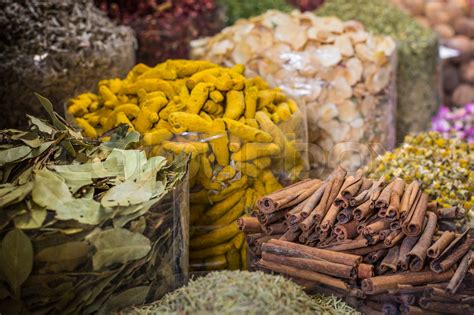 Dried Herbs Flowers And Arabic Spices In The Souk At Deira In Dubai