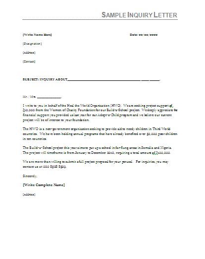 Inquiry Letter For Product Free Word Templates