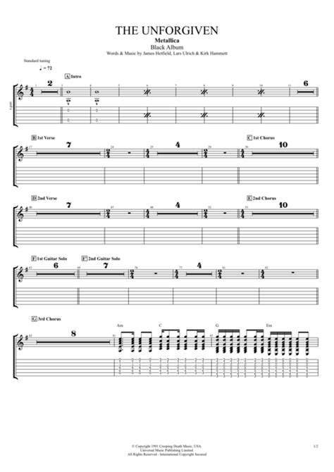 The Unforgiven Tab by Metallica (Guitar Pro) - Full Score | mySongBook