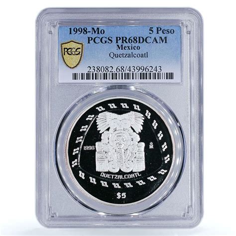 Mexico Pesos Precolombina Quetzalcoatl Toltec Pr Pcgs Silver Coin