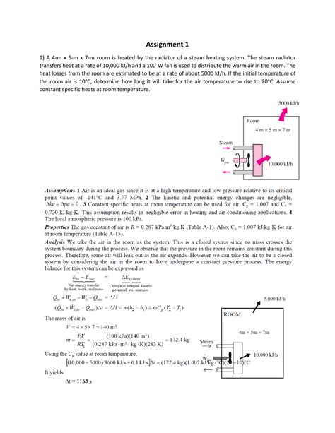 Assignment 1 Solutions Assignment 1 A 4 M X 5 M X 7 M Room Is Heated