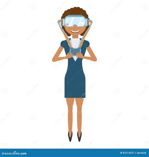 Woman Wear Virtual Reality Glasses and Control Stock Illustration