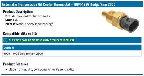 1994 1996 Dodge Ram 2500 Automatic Transmission Oil Cooler Thermostat