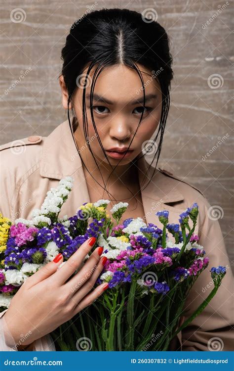 Portrait Of Brunette Asian Woman In Stock Photo Image Of Beauty Flora