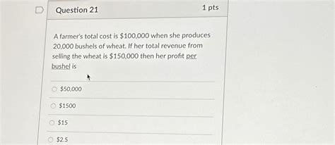 Solved Question 211 PtsA Farmer S Total Cost Is 100 000 Chegg