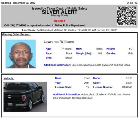 Texas Alerts On Twitter ACTIVE SILVER ALERT For Lawrence Williams