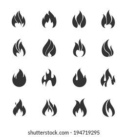 Fire Icons Burning Flame Silhouette Logos Stock Illustration