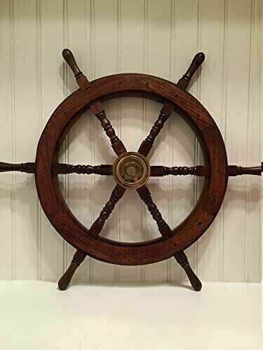 Brass Nautical Ship Steering Wheel Pirate D Cor Wooden Fishing Wall