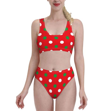 Lukts Women High Waisted Bikini Set White And Green Polka Dot Swimsuit