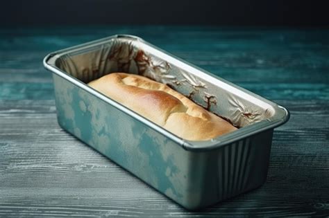 Premium AI Image Freshly Baked Loaf Of Bread In A Tin On A Wooden