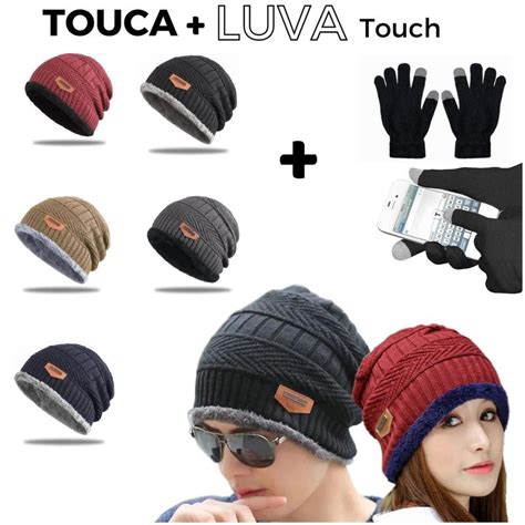 Kit Touca Mais Luva Touch Toucas De Frio Luva de Frio Lã Touca e