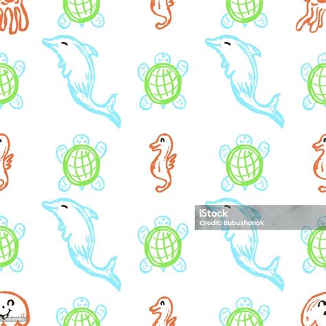 Seamless Pattern Childrens Drawings With Wax Crayons Stock Illustration