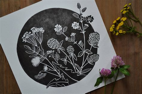 Linocut Print Flowers Print Meadow Flowers Home Decor