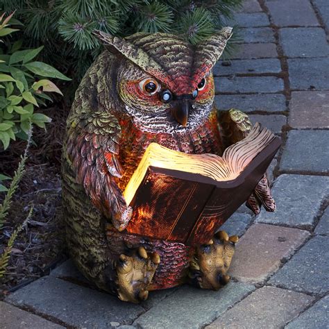 Buy Exhart Garden Sculpture Solar Reading Owl Garden Statue LED Book