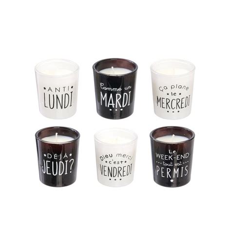 Coffret Bougies Jours De La Semaine 6 Bougies Noir Et Blanc