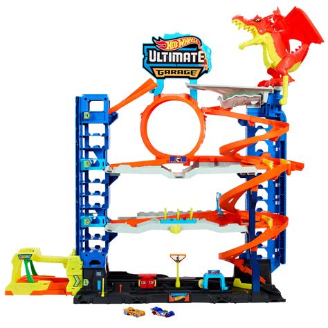 Hot Wheels City Let S Race Netflix Mega Garage Playset Con Quattro Livelli Di Gioco E Drago