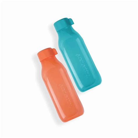 Plastic Tupperware Eco Fridge Bottle 1Ltr Screw Cap Set Of 2 Orange