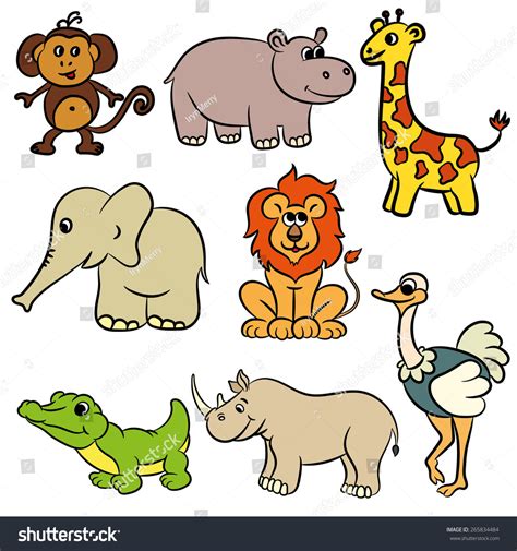 Cute Zoo Animals Collection. Vector Illustration. - 265834484 ...