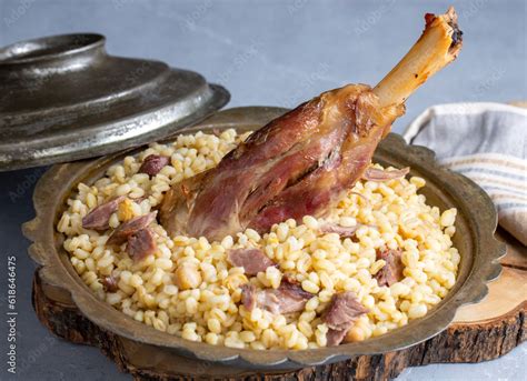 Turkish Foods Lamb Shank Tandoori On Bulgur Wheat Rice Turkish Name Bulgur Bugday Pilavi Kuzu