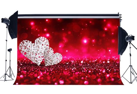 Mohome 7x5ft Photography Backdrop Valentines Day White Hearts Bokeh