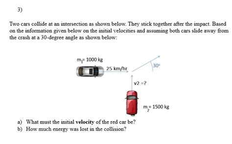 Solved Two Cars Collide At An Intersection As Shown Below Chegg