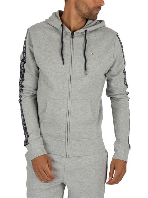 Tommy Hilfiger Zip Logo Tapping Hoodie In Gray For Men Lyst