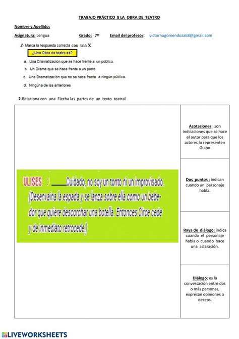 La Obra De Teatro Worksheet