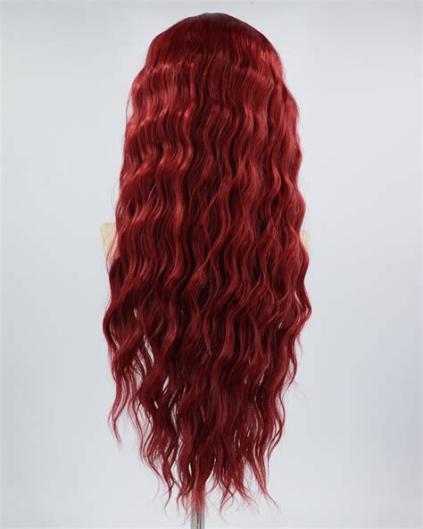 Wine Red Long Curly Synthetic Lace Front Wig Ww588 Weekendwigs