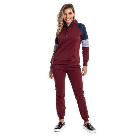 Conjunto De Moletom Flanelado Blusa e Calça Feminino De Inverno