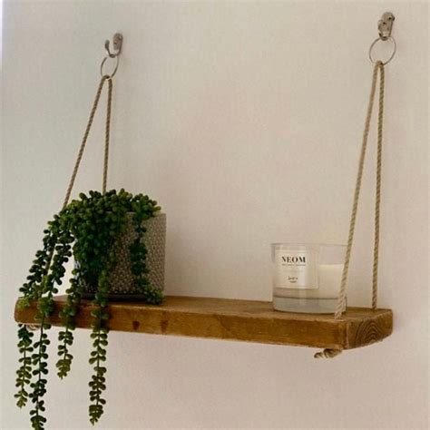 Hanging Rope Shelf Silver Hoops Etsy In Hanging Rope Shelves