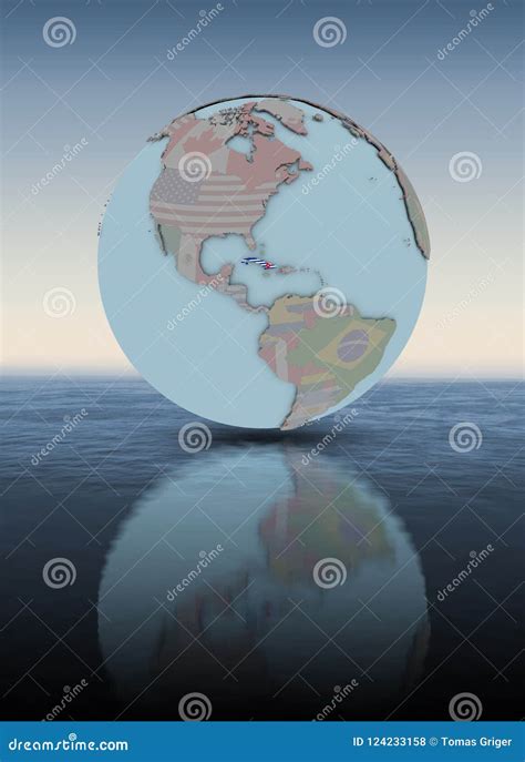 Cuba On Globe Above Water Surface Stock Illustration Illustration Of