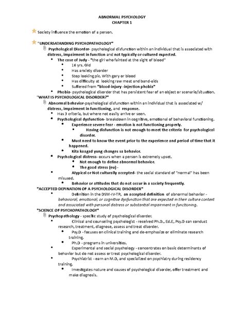 Chapter 1 (unfinished) - ABNORMAL PSYCHOLOGY CHAPTER 1 Society