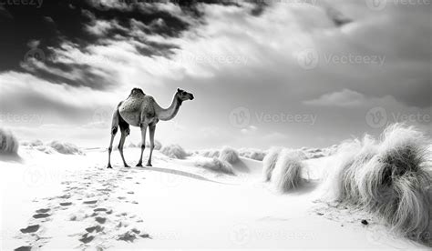 Black and white landscape of camel in the desert. AI generated 30480915 ...