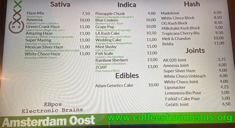 Coffeeshop Oost Menus Archive Coffeeshopmenus Org