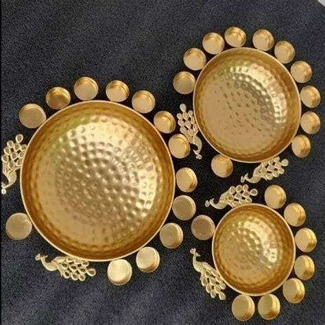 Round Golden Peacock Design Brass Urli Set At Rs 700 Set In Moradabad