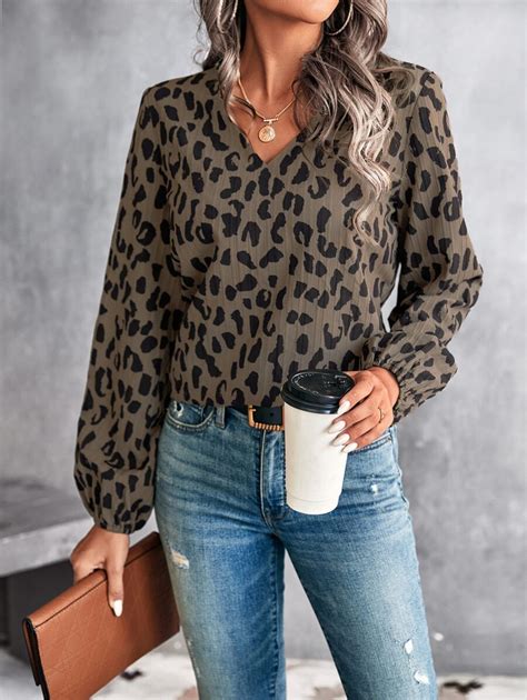 Shein Lune Allover Print Lantern Sleeve Blouse Shein Usa